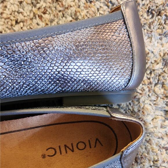 Vionic Minna 8W Pewter Snake Skin Ballet Flats Round Toe Vio-Motion Arch Support - Picture 7 of 8